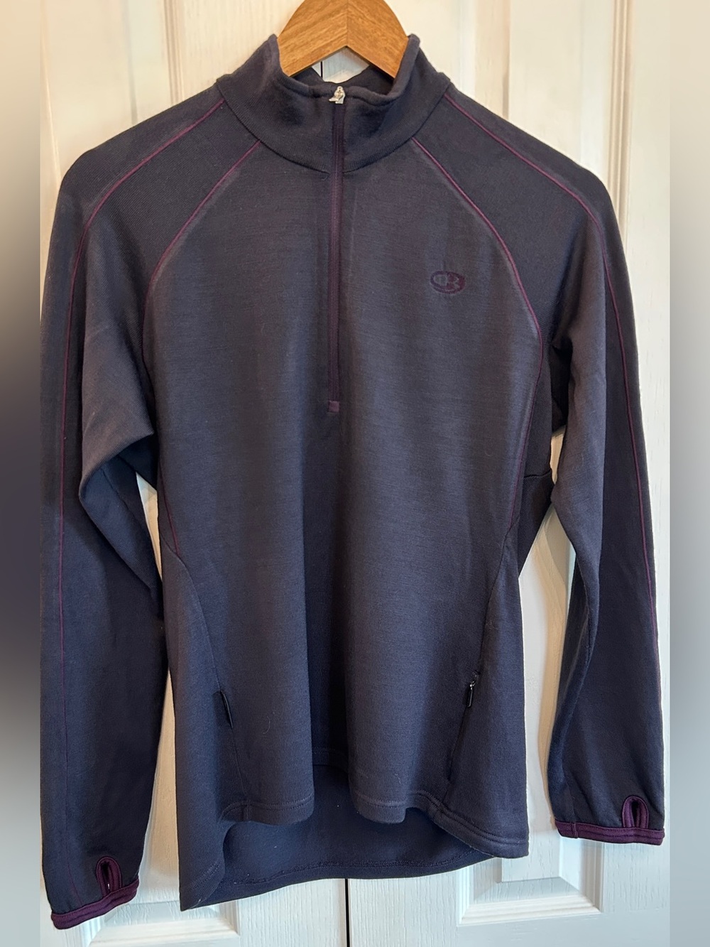 Icebreaker Sport 320 100% Merino Wool 1/4 Zip Pullover Plum L EUC Women